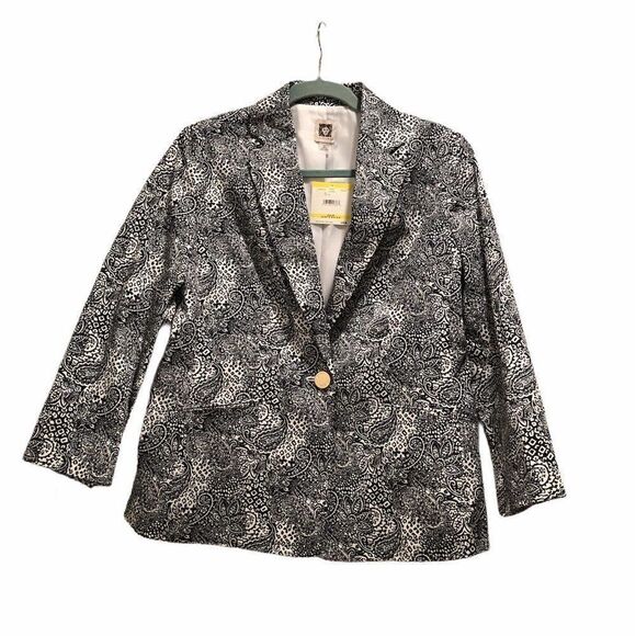 Anne Klein Navy White Paisley Blazer NWT - M - Picture 1 of 4